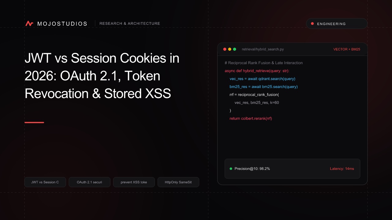 JWT vs Session Cookies in 2026: OAuth 2.1, Token Revocation & Stored XSS Defense
