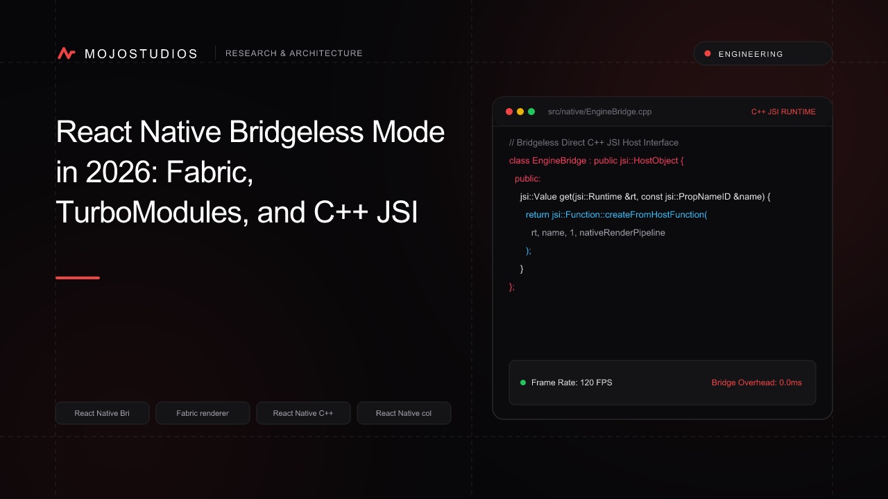 React Native Bridgeless Mode in 2026: Fabric, TurboModules, and C++ JSI Benchmarks